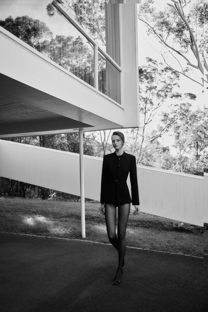 BLACK CREPE TIE NECK JACKET