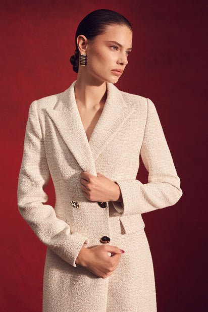 IVORY TWEED DOUBLE-BREASTED COAT