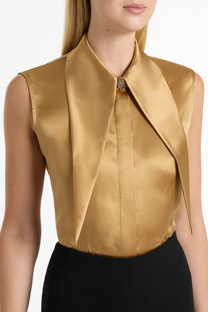 BRANDY SILK TWILL LONG COLLAR TANK Carla Zampatti