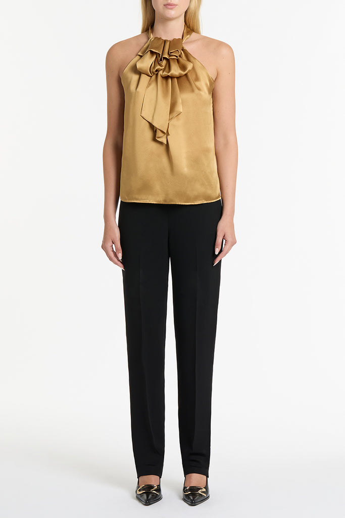 BRANDY SILK TWILL RUFFLE TOP Carla Zampatti