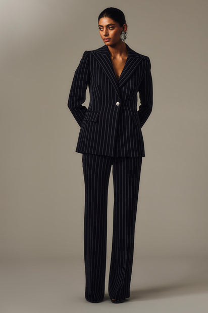 NAVY PINSTRIPE WIDE LEG PANT