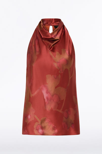 GRANDIFLORA SILK HALTER TOP
