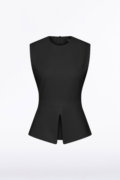 BLACK CREPE PEPLUM TOP