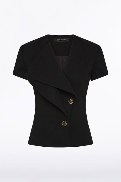 BLACK CREPE DOUBLE-BREASTED VEST