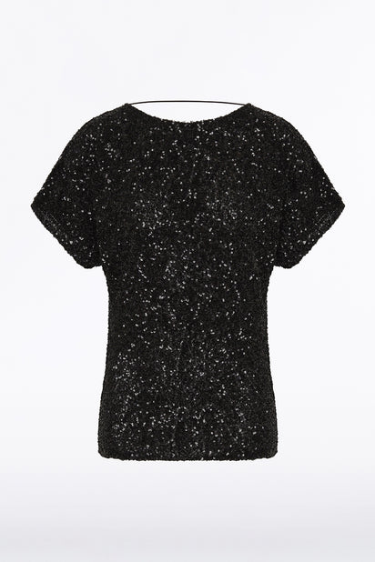 BLACK CRUSHED SEQUIN DRAPE TOP