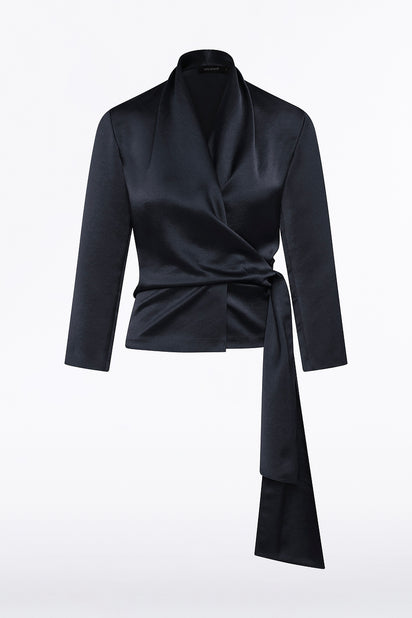 BLACK SATIN WRAP TOP