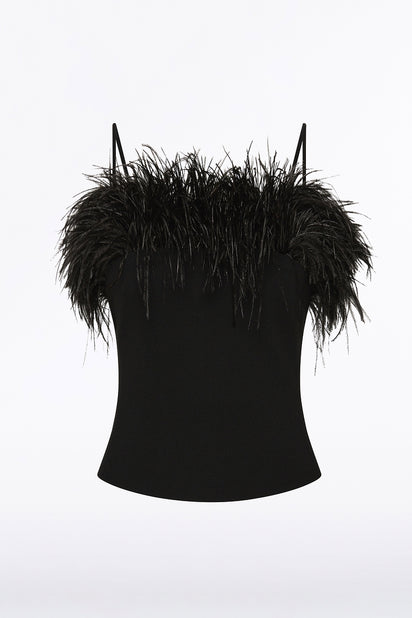 BLACK CREPE FEATHER TOP