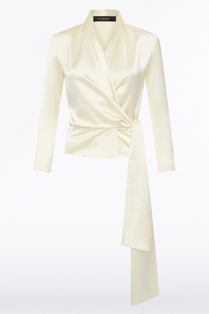 IVORY SATIN WRAP TOP