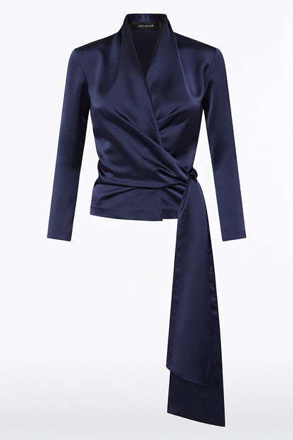MIDNIGHT SATIN WRAP TOP