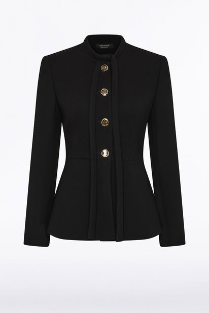 BLACK CREPE TIE NECK JACKET