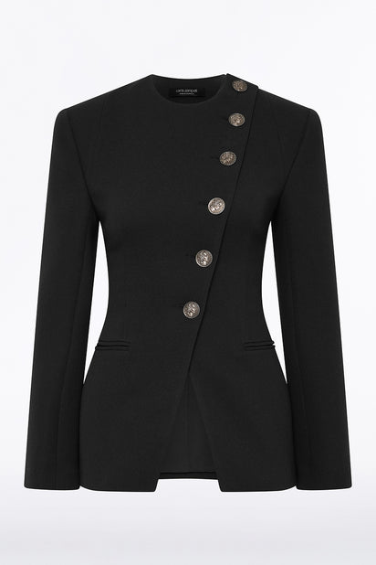 BLACK CREPE MONETA LONG JACKET