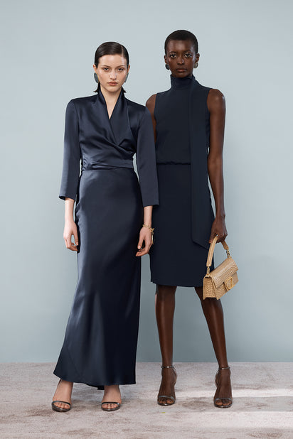 MIDNIGHT SATIN WRAP TOP