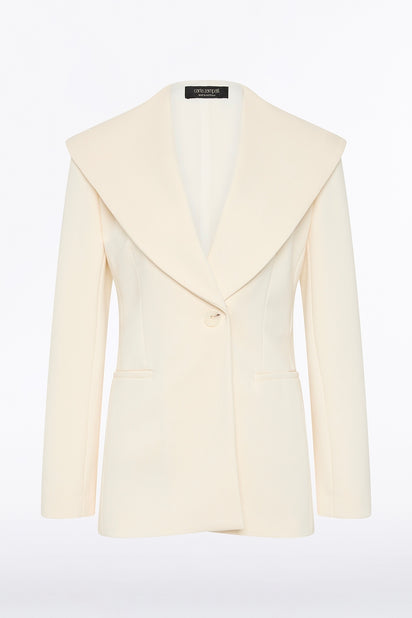 IVORY PONTE WIDE SHAWL COLLAR JACKET