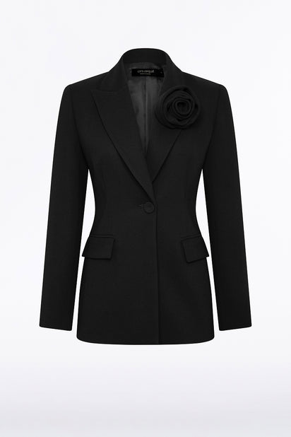 BLACK CREPE ROSE BLAZER