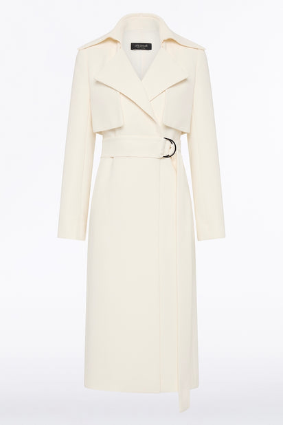 IVORY CREPE DOUBLE-BREASTED TRENCH COAT