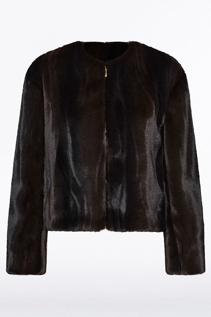 CHOCOLATE MORAY FAUX FUR JACKET