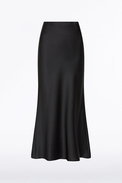 BLACK SATIN MIDI SKIRT