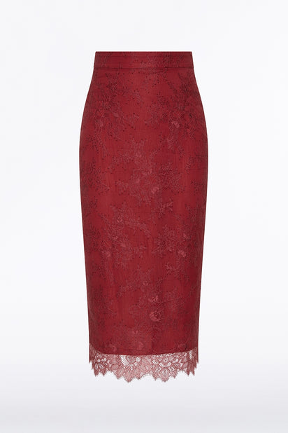 DAHLIA RED LACE LONG PENCIL SKIRT