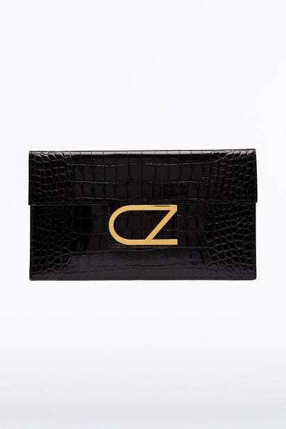 BLACK CZ LETTERA ENVELOPE CLUTCH