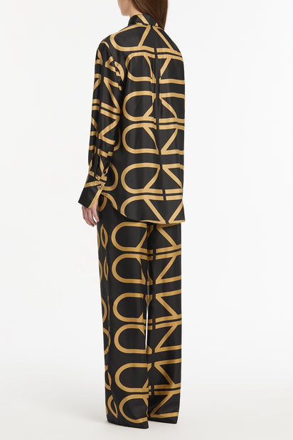 BLACK AND BRANDY GRID SILK TWILL RELAXED SHIRT