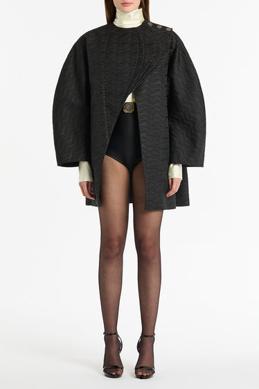 BLACK BROCADE CURVED OPERA COAT