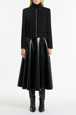 BLACK CREPE BOMBER JACKET