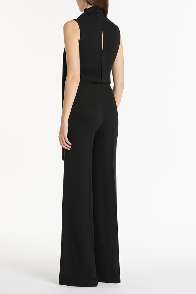 Winter Black Tie Overalls BLACK CREPE CLASSIC TIE NECK JUMPSUIT