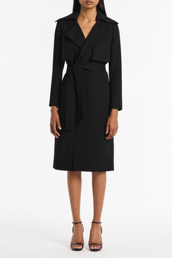 BLACK CREPE DOUBLE-BREASTED TRENCH COAT