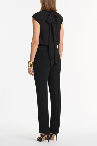 BLACK CREPE DRAPE FRONT PANT