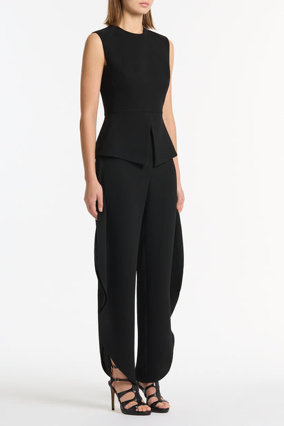 BLACK CREPE PEPLUM TOP