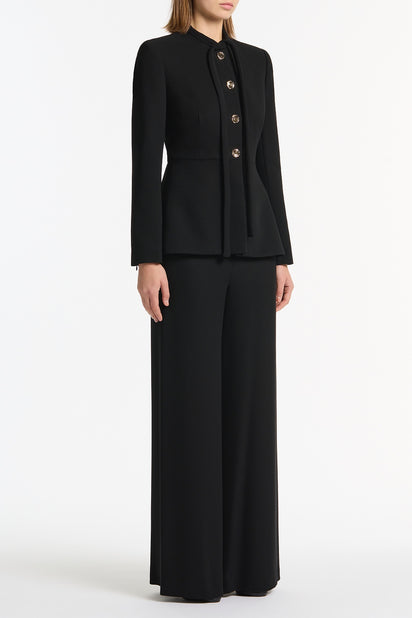 BLACK CREPE TIE NECK JACKET