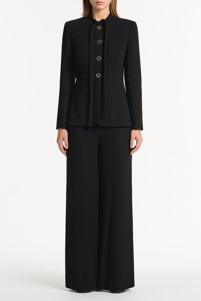 BLACK CREPE TIE NECK JACKET