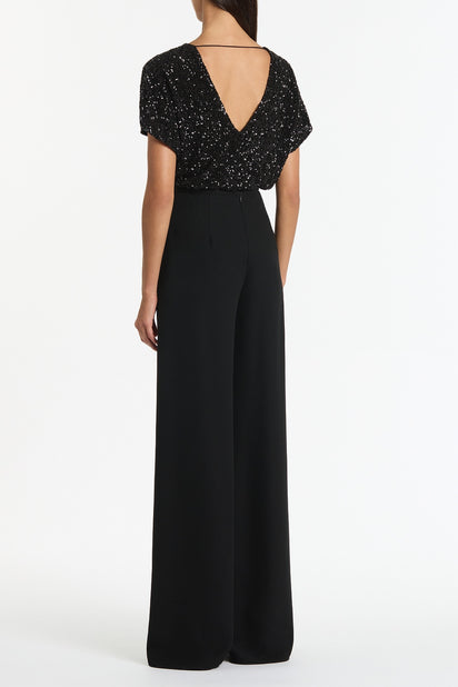 BLACK CRUSHED SEQUIN DRAPE TOP