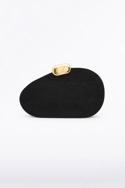 BLACK CZ OVAL SUEDE CLUTCH