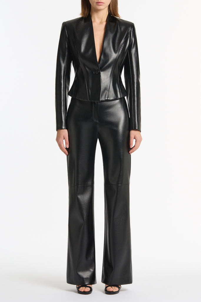 BLACK FAUX LEATHER WIDE LEG PANT – Carla Zampatti