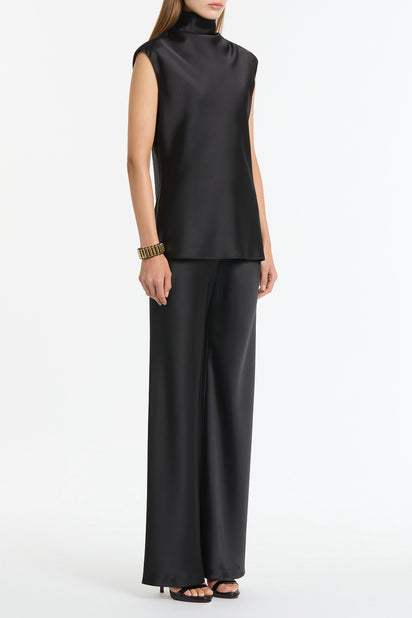 BLACK SATIN CAP SLEEVE TOP