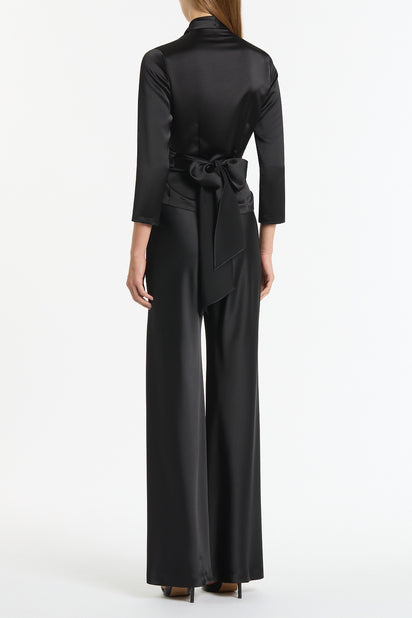 BLACK SATIN WRAP TOP