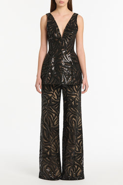 BLACK SWIRL SEQUIN PEPLUM TOP