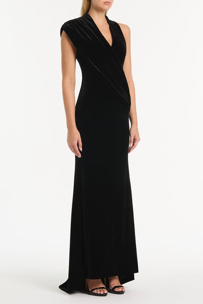 BLACK VELVET DRAPED GOWN