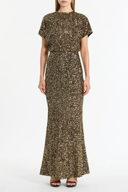 BRONZE CRUSHED SEQUIN DRAPE TOP
