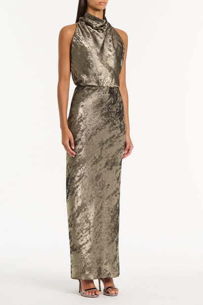 BURNISHED METALLIC HALTER TOP