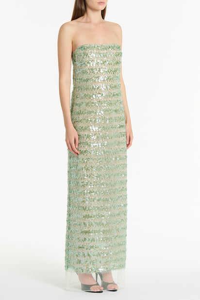 CELEDON SEQUIN STRAPLESS GOWN