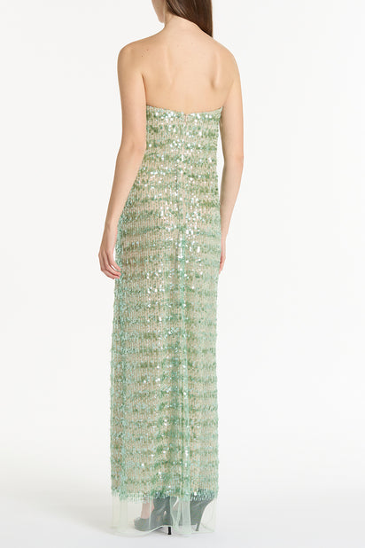 CELEDON SEQUIN STRAPLESS GOWN