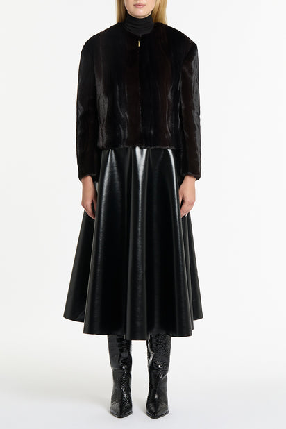 CHOCOLATE MORAY FAUX FUR JACKET