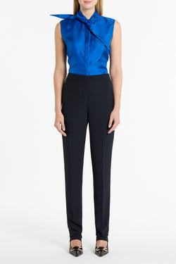 COBALT SILK TWILL LONG COLLAR TANK