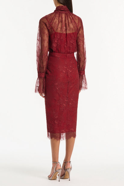 DAHLIA RED LACE LONG PENCIL SKIRT