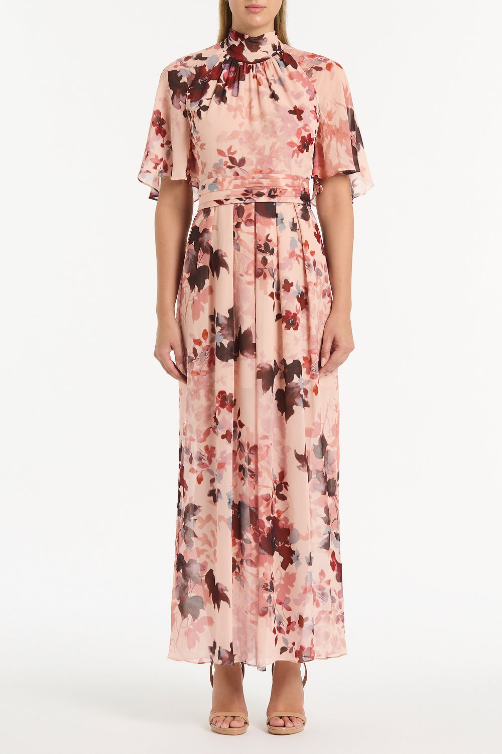 carla zampatti pink dress Blush Crepe Cape Knee Length Dress