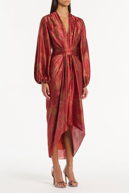GRANDIFLORA SILK WATERFALL DRESS