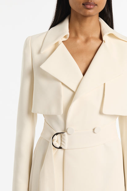 IVORY CREPE DOUBLE-BREASTED TRENCH COAT