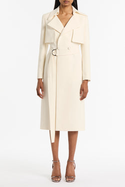 IVORY CREPE DOUBLE-BREASTED TRENCH COAT